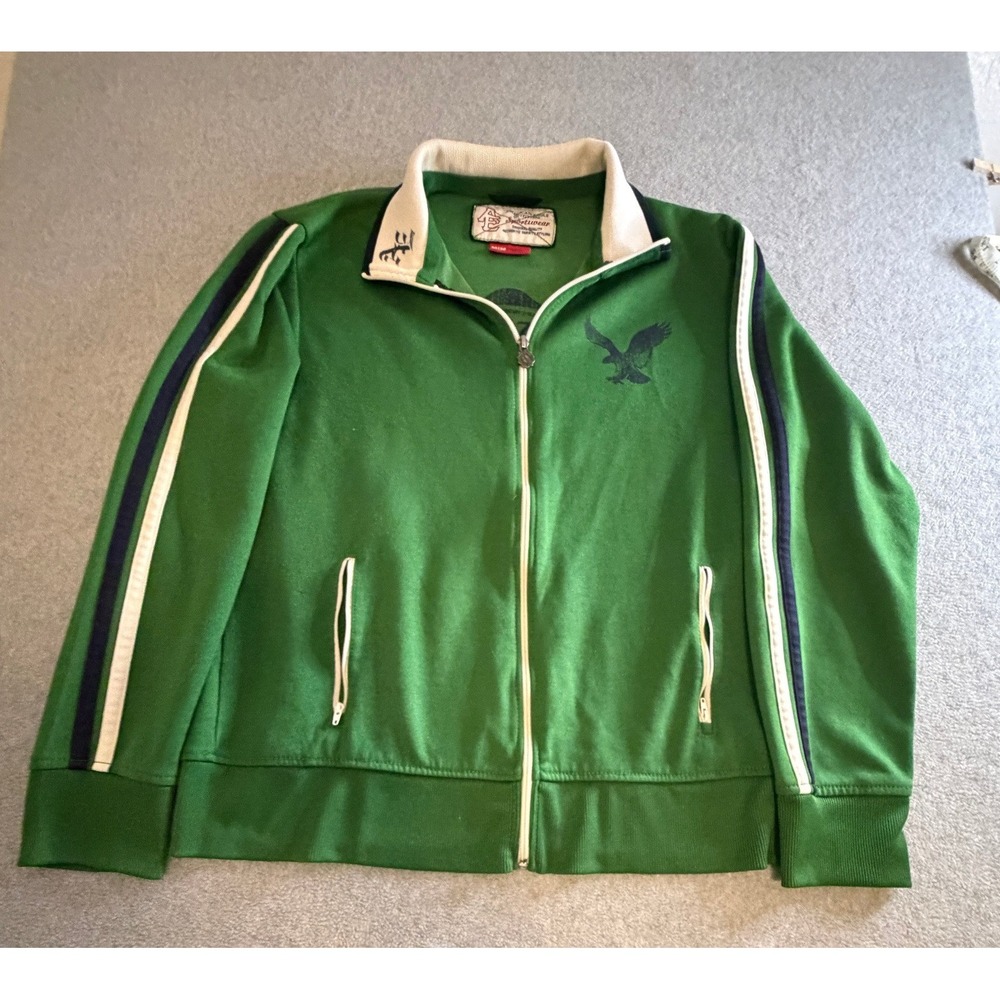 American Eagle Sportswear Green Track Jacket Varsity Stripe Full Zip M